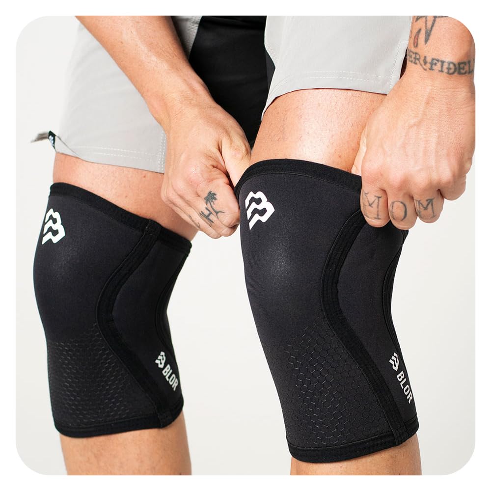 BLOR Ginocchiere 2.0 Black 5 | 7mm Ideali Per Powerlifting In Neopreme | Unisex A Compressione | Sollevamento Pesi | Ottime Per Bodybuilding E Crosstraining (5MM, M)