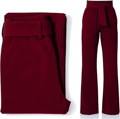 Miniatura 5 de LKOUS Pantalones de vestir elásticos de cintura alta para mujer, pantalones de pierna ancha, pantalones de trabajo para oficina