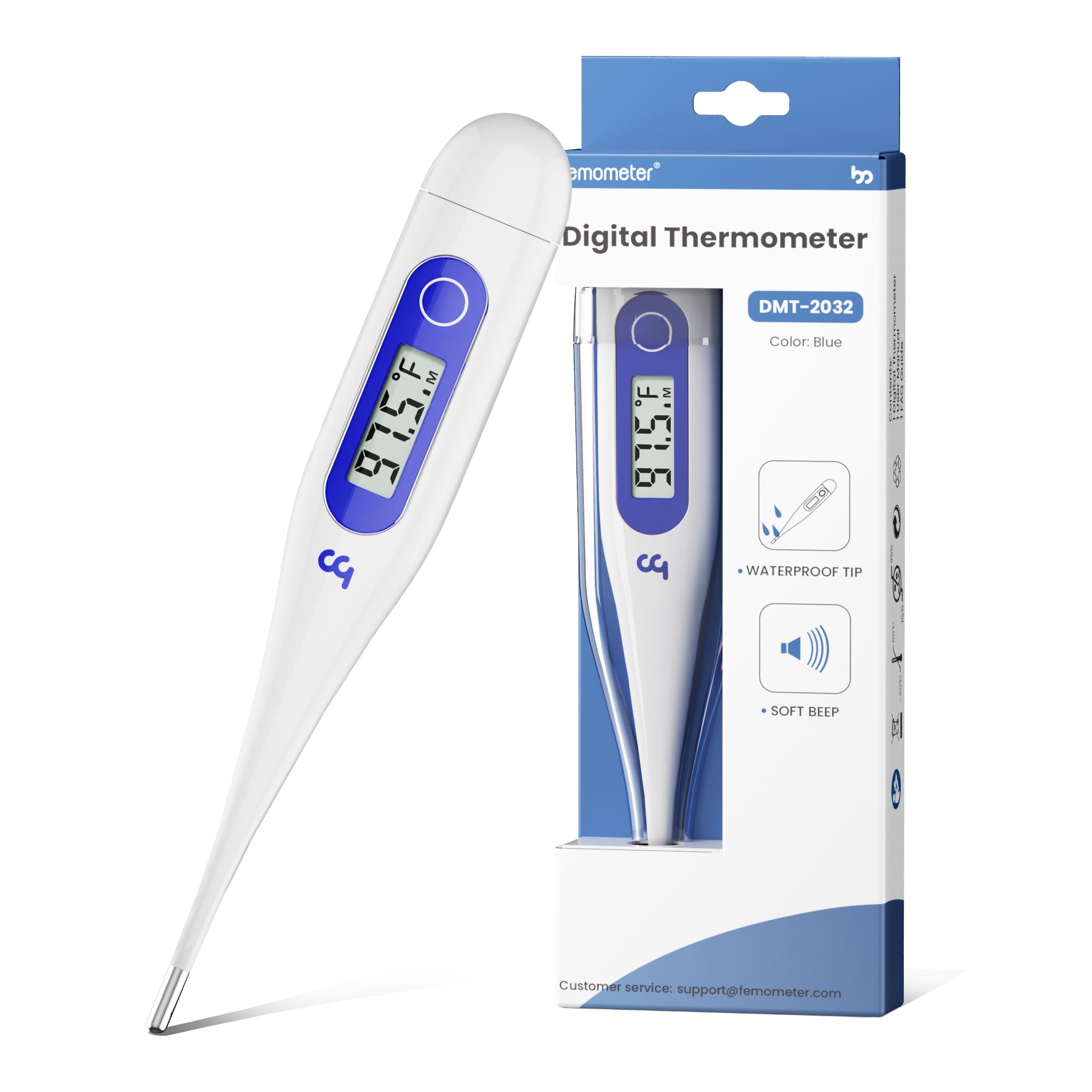 Femometer Thermometer for Adults and Kids, Digital Thermometer with Fever Alert, Memory Recall, C/F Switchable, for Oral, Rectal or Under Arm Use, Klein Blue