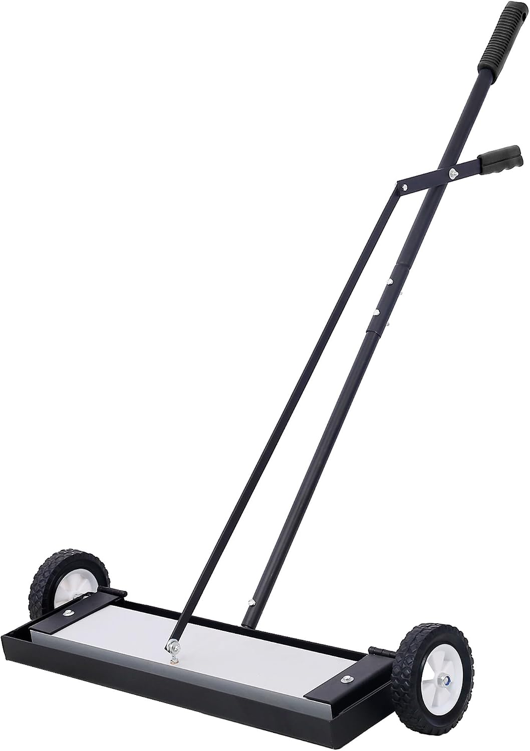24 In Rolling Magnetic Sweeper with Wheels, Magnet Sweeper with Release & Telescoping Handle, Yard Magnet Sweepers for Workshop Yard Garage Pick Up Nails Needles (Silver, 24in)
