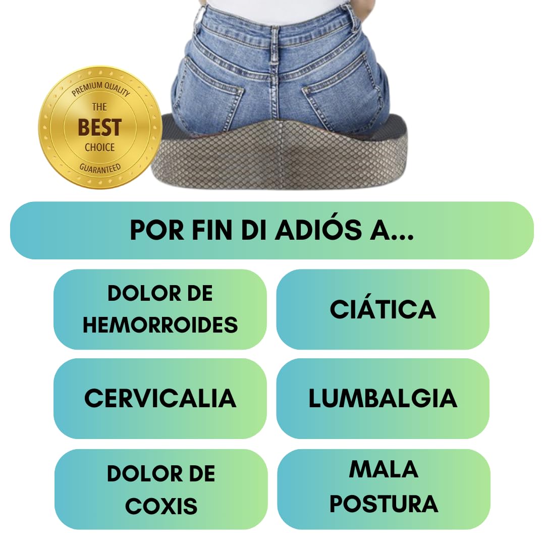 Cojín Ortopédico Viscoelástico Alivio para Hemorroides, Ciática y Dolor de Coxis – Alta Densidad, Diseño Ergonómico, Funda Lavable, Ideal para Oficina, Hogar y Viajes