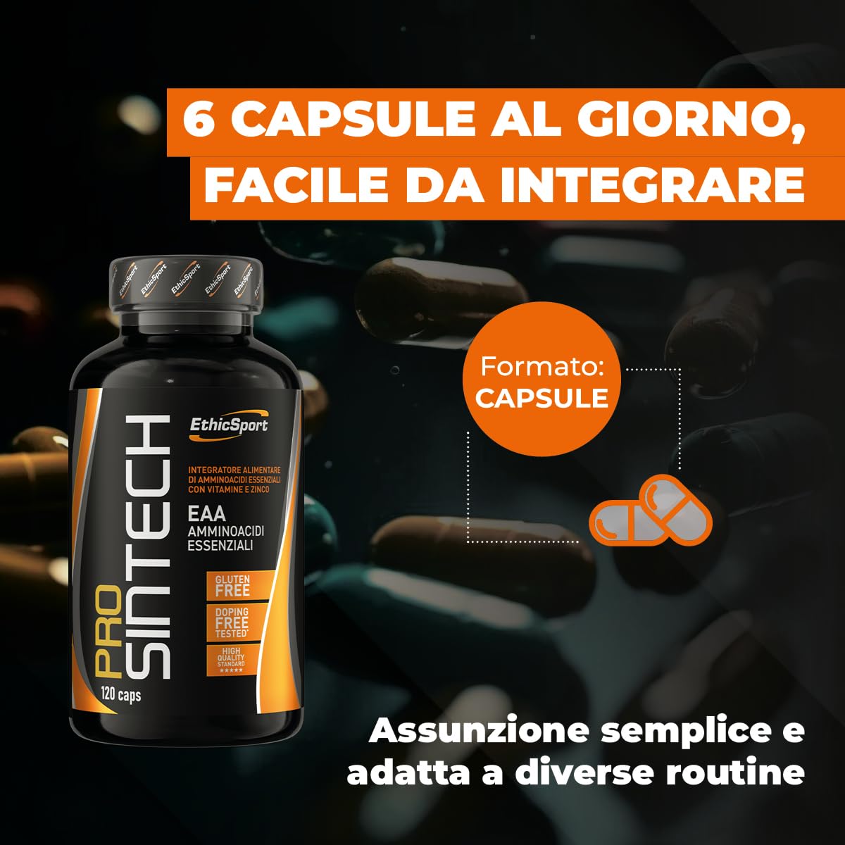 EthicSport - Prosintech - Barattolo da 120 cps - Integratore Alimentare di Amminoacidi Essenziali (EAA) con Vitamine e Zinco, utile per massimizzare la sintesi proteica