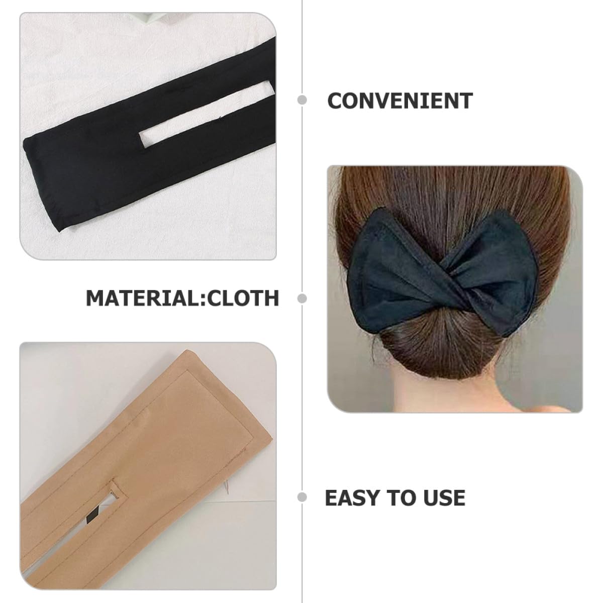 WOONEKY 3Pcs Hair Bun Maker Set with Elastic Bands for Women Lazy Hair Curler for Styling for Elegant Bun and Crown Shaping in Khaki Black Navy