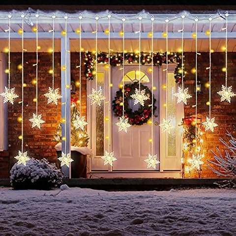 KOICAXY LED Curtain String Lights, 1.8m 94 LED Fairy Snowflake Lights, Christmas Lights 8 Flashing Modes and Timer, Waterproof Curtain String Lights for Bedroom, Party Decorations, Christmas, Wedding Cover