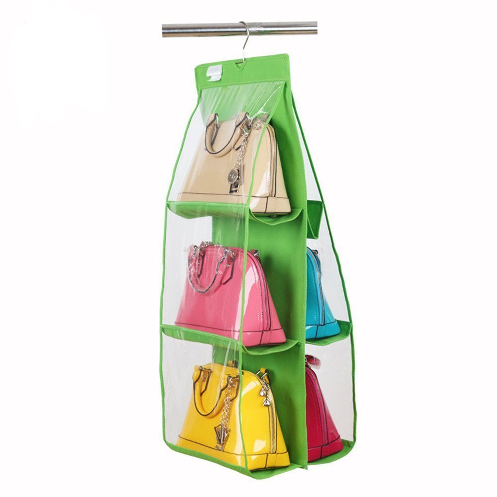 Estantería colgante para bolsos con bolsillos transparentes que ahorra espacio en armarios