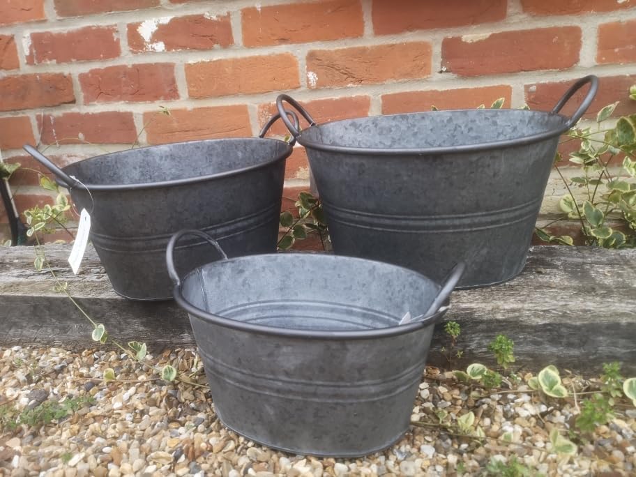 Patio and terrace 3X Vintage Style Grey Zinc Galvanised Metal Garden