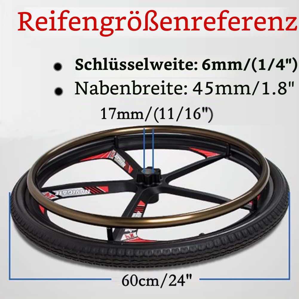 24 Zoll Rollstuhl Hinterrad, Pu Solides Rad Ersatzteile, Magnesium Legierung Radnabe, Power Wheelchair Ersatzreifen