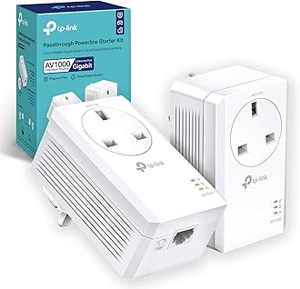 TP-Link TL-PA7017PKIT Gigabit Passthrough Powerline Adapter Starter Kit, Powerline Network Adapters Speed up to 1000 Mbps, 4K Video Streaming & Online Gaming, No Configuration Required, Plug and Play