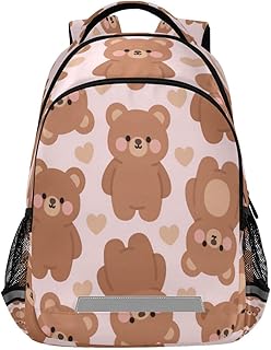 Mochila de dibujos animados con diseño de oso marrón para niñas y niños para la escuela con correa para el pecho, mochila para jóvenes para niñas a partir de 10 años