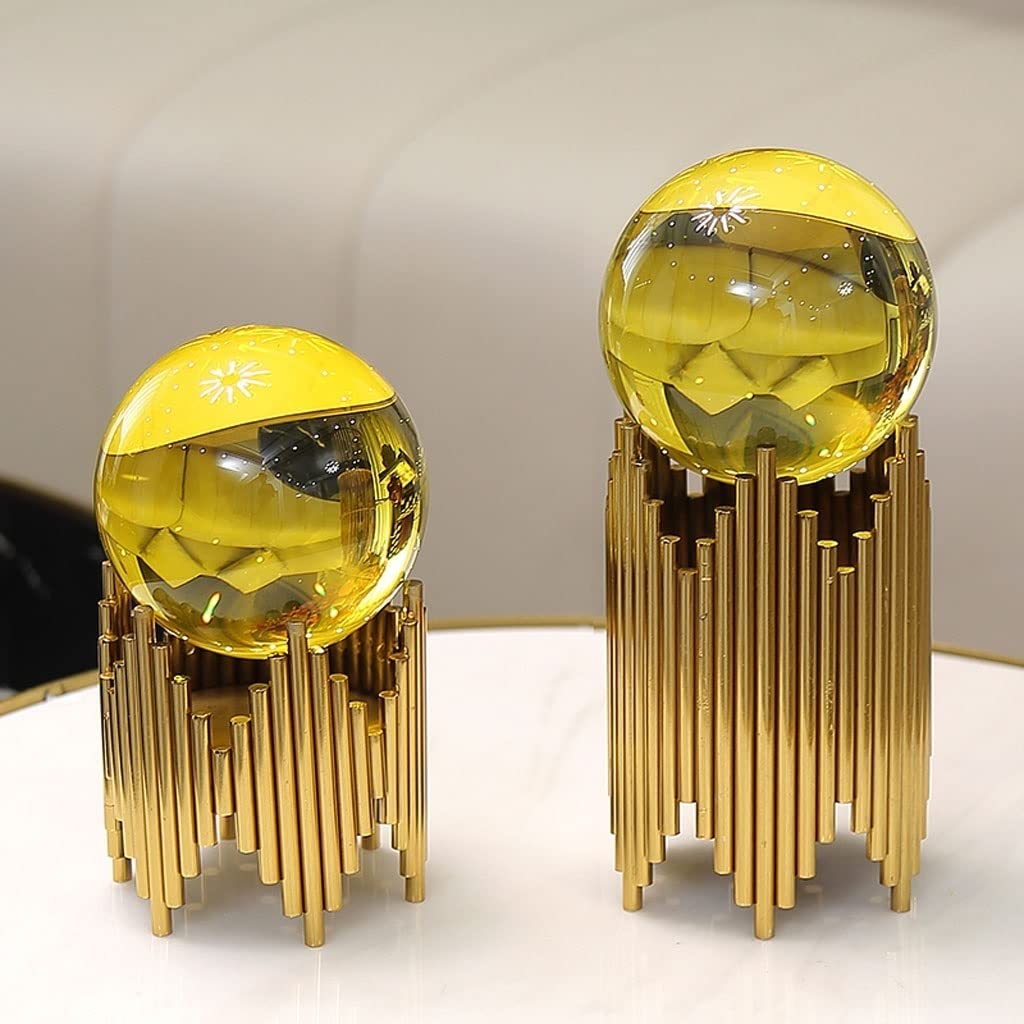 Dekoracje ze szklanych kulek, Golden Transparent Crystal Ball Multiple Sizes Artificial Jade Home Office Decoration