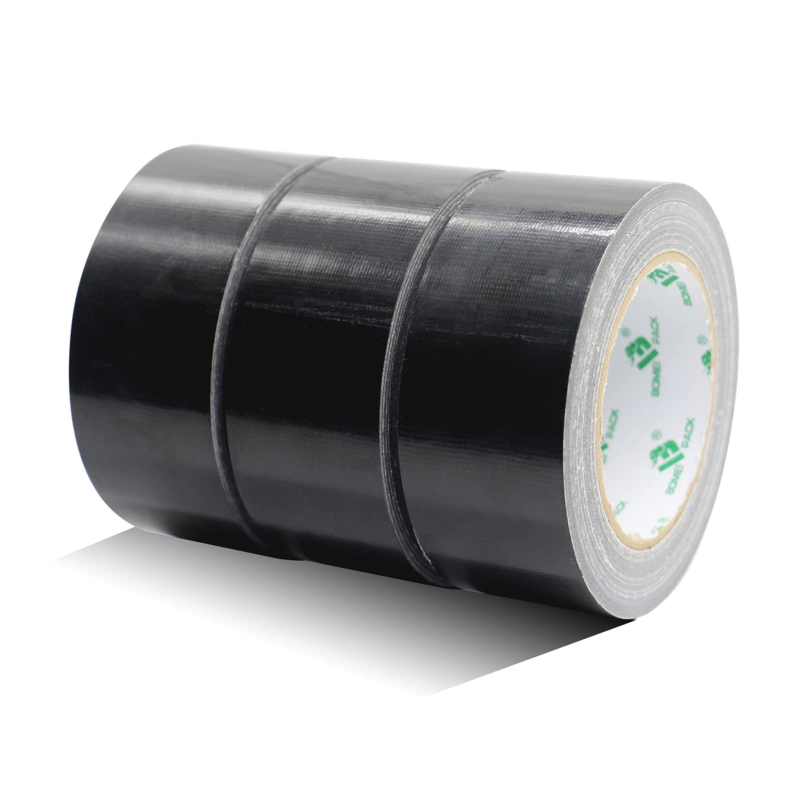 BOMEI PACK3 Rolls Reinforced Duct Tape Black 48mm x 32m Waterproofs Sticky Binding Gaffer Tape for Ducts Fixing Repairing,Heavy Duty Moving Boxes Sealing Bundling Strapping for Home Jobs