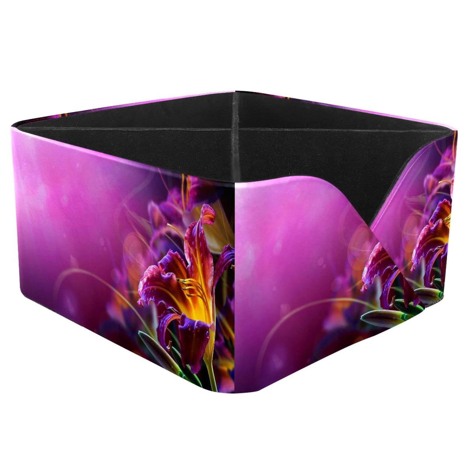 KengjuTesu Lily Flowers Desktop Organizer Pen Holder, Rectangular Pencil Cup for Office, Study and Makeup Stations