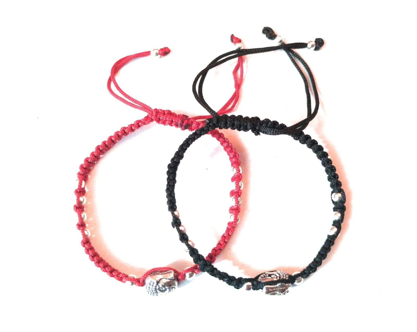 Combo Handmade Adjustable Black & Red Metal Silver Buddha Head Thread Bracelet for |Women| Men |Girls |Boys | Free Size | Nazariya |Pack of 2 |Lucky protection-image-41