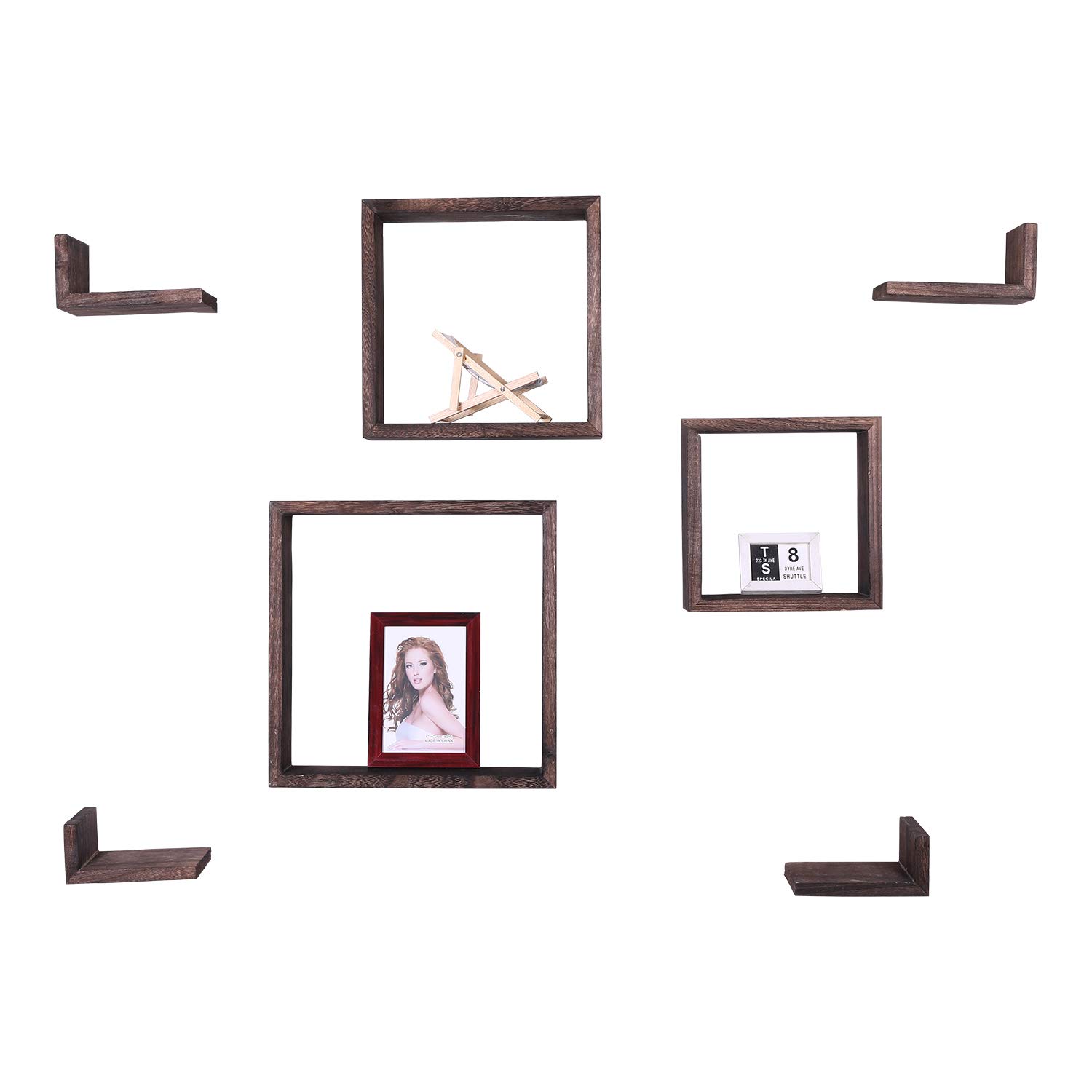 Rustic Wall Mounted Square Shaped Floating Shelves Set of 7 3