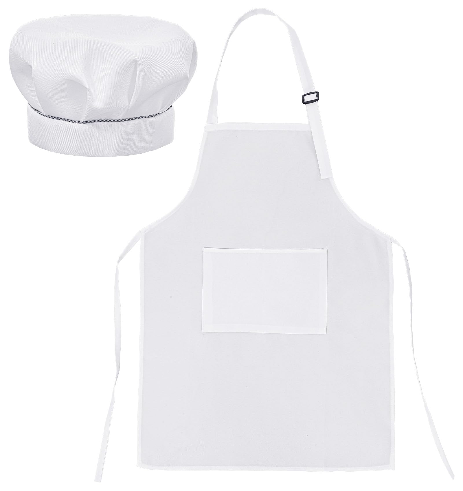 ValueBargain Kids Chef Hat and Apron Set, Adjustable White Cooking Outfit for Kitchen Baking, Painting & Role Play, Unisex Apron for Boys Girls Children, One Size Fits Most (24in)