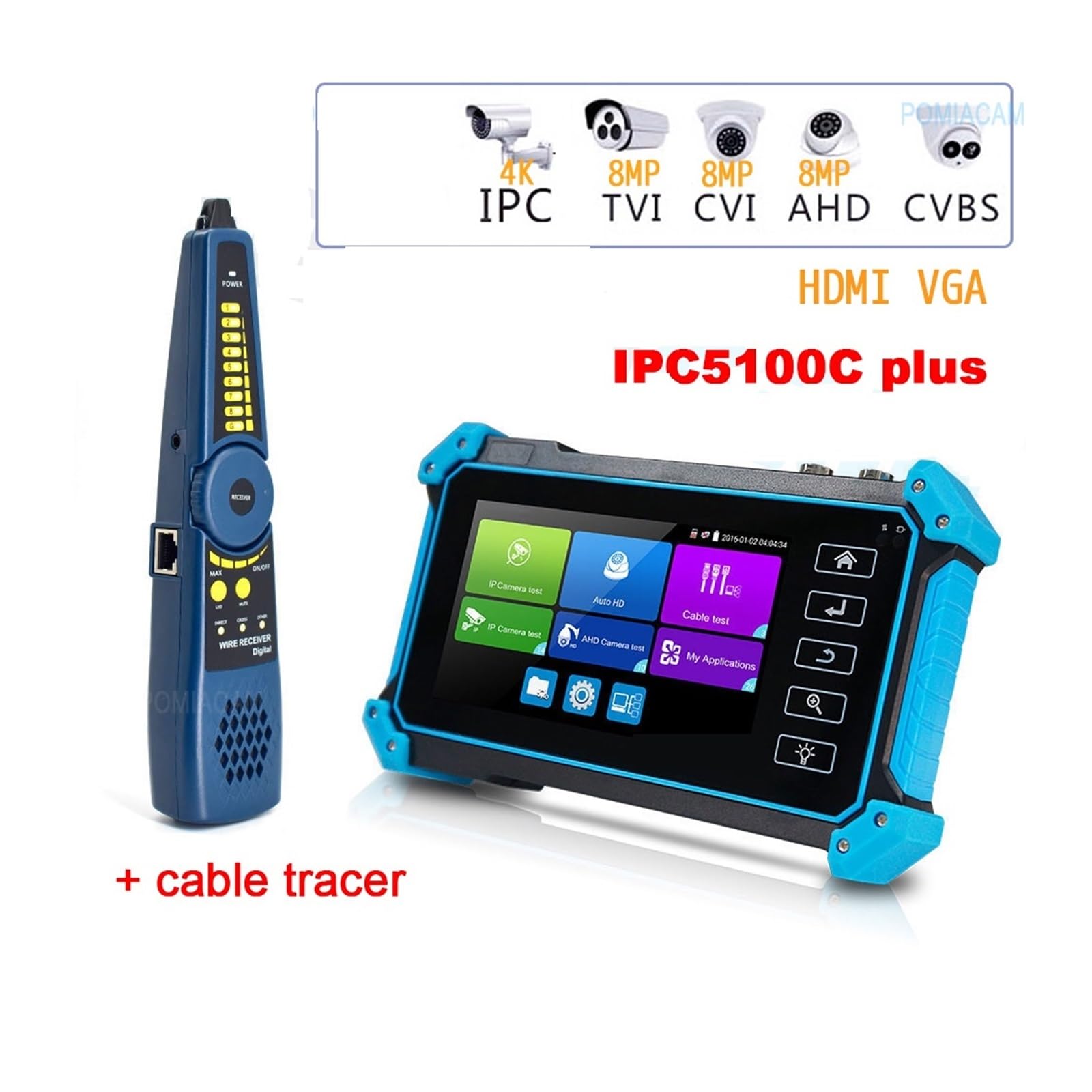Tester CCTV, Tester CCTV Monitor Do 8MP AHD TVI CVI Kamera Ip Poe DC12V Wejście VGA Dostawa Monitor Testowy Cctv, Monitor CCTV(5100c no SDI)