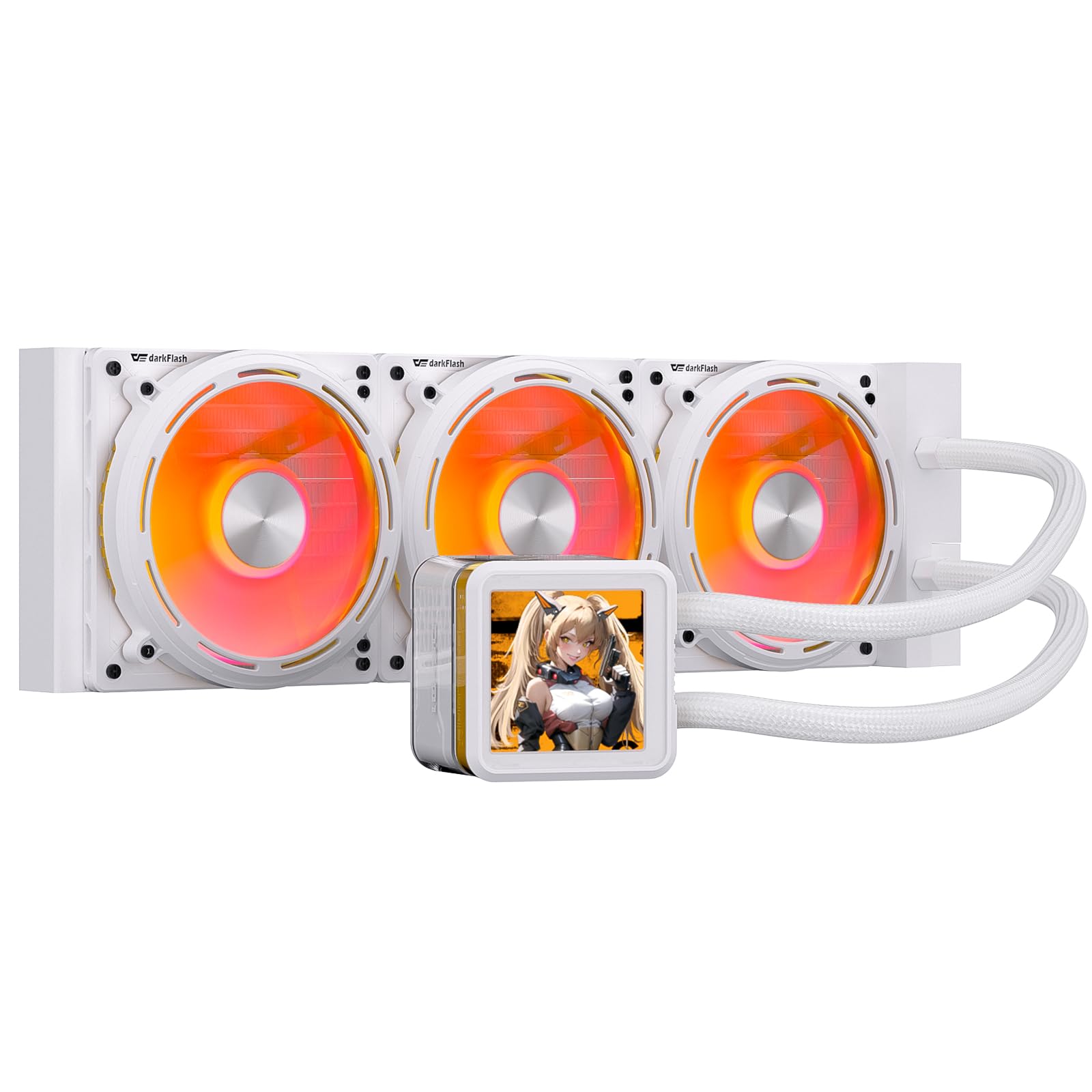 darkFlash DE360 All-in-one Liquid CPU Cooler, 2.88” LCD Screen with 480 * 480 Resolution, ARGB Sync, PWM Fans 360mm Radiator, CPU PC Aio Cooler Compatible with Intel 1851/1700, AMD AM4/AM5 (White)