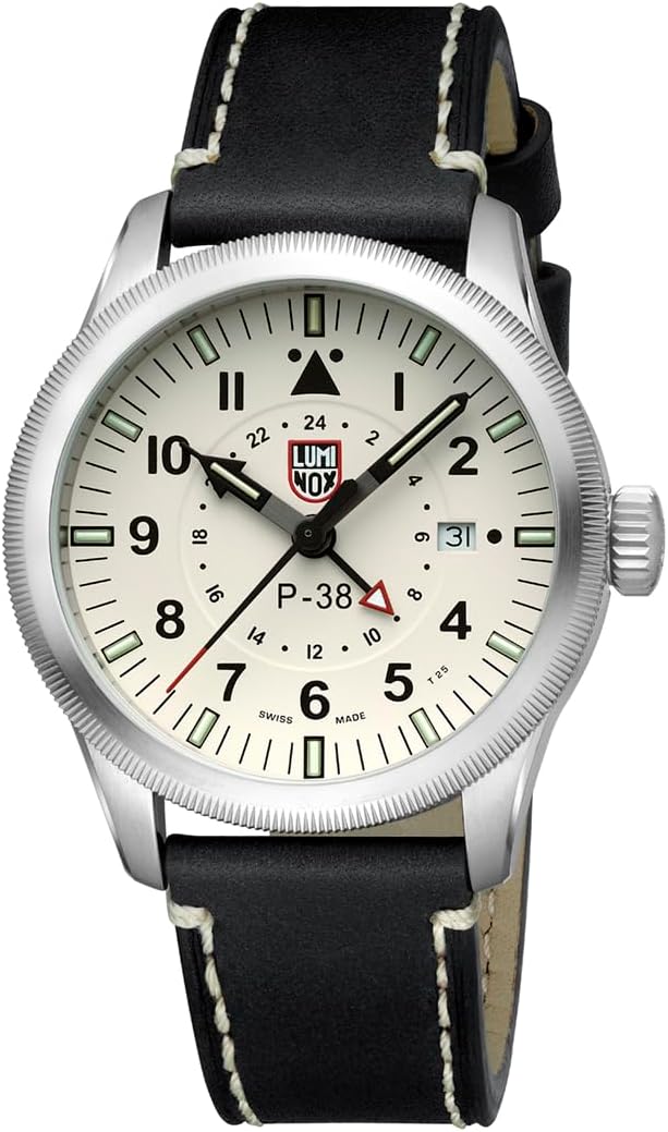 Luminox - P-38 Lightning XA.9527 - Mens Watch - 42mm Pilot Watch - Swiss Quartz - 100M Water Resistant - Date Function - Stainless Steel Case - Blue Dial - Watches for Men - Swiss Made