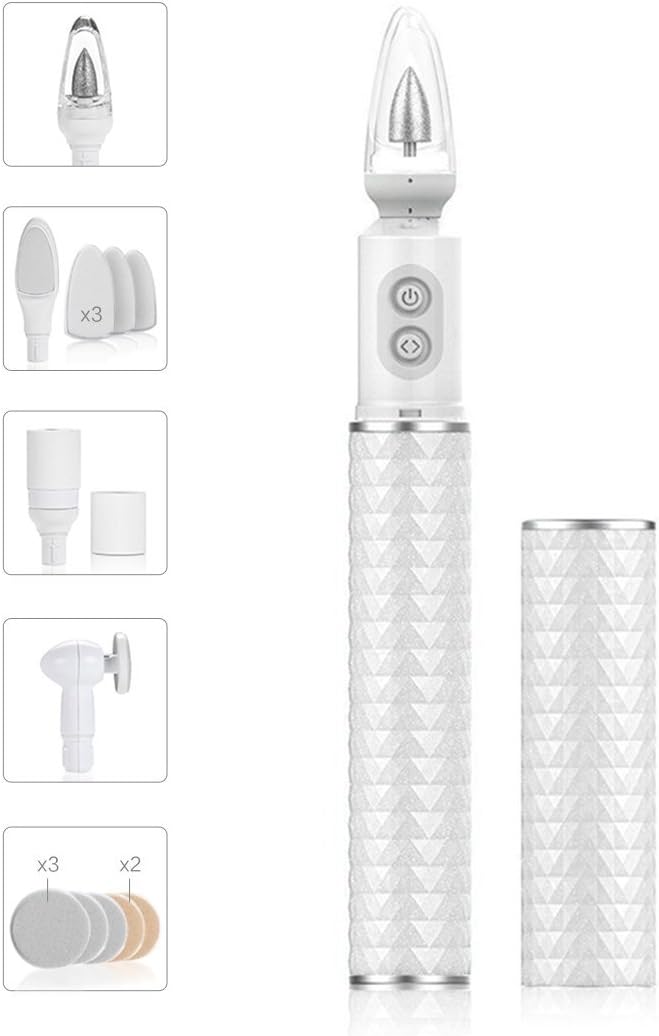 PEIPAI Electric Nail File Portable and Rechargeable 7-in-1 Manicure Pedicure Set Nail Drill Set with Build-in LED Light White Nail Care Tool Waterproof Wet and Dry Use