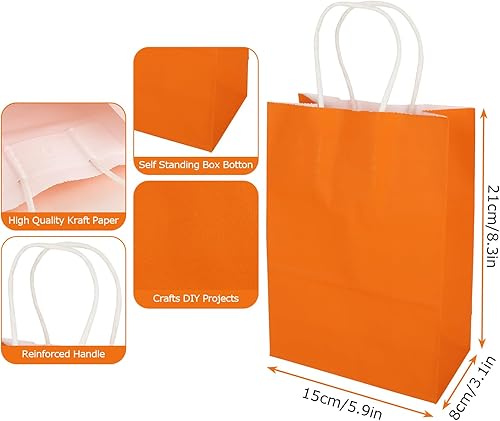 Miniatura 2 de YOUNTHYE 60 bolsas de regalo naranjas con asas de 6 x 3 x 8 pulgadas, pequeñas bolsas de regalo de papel a granel con asas, bolsas de regalo para