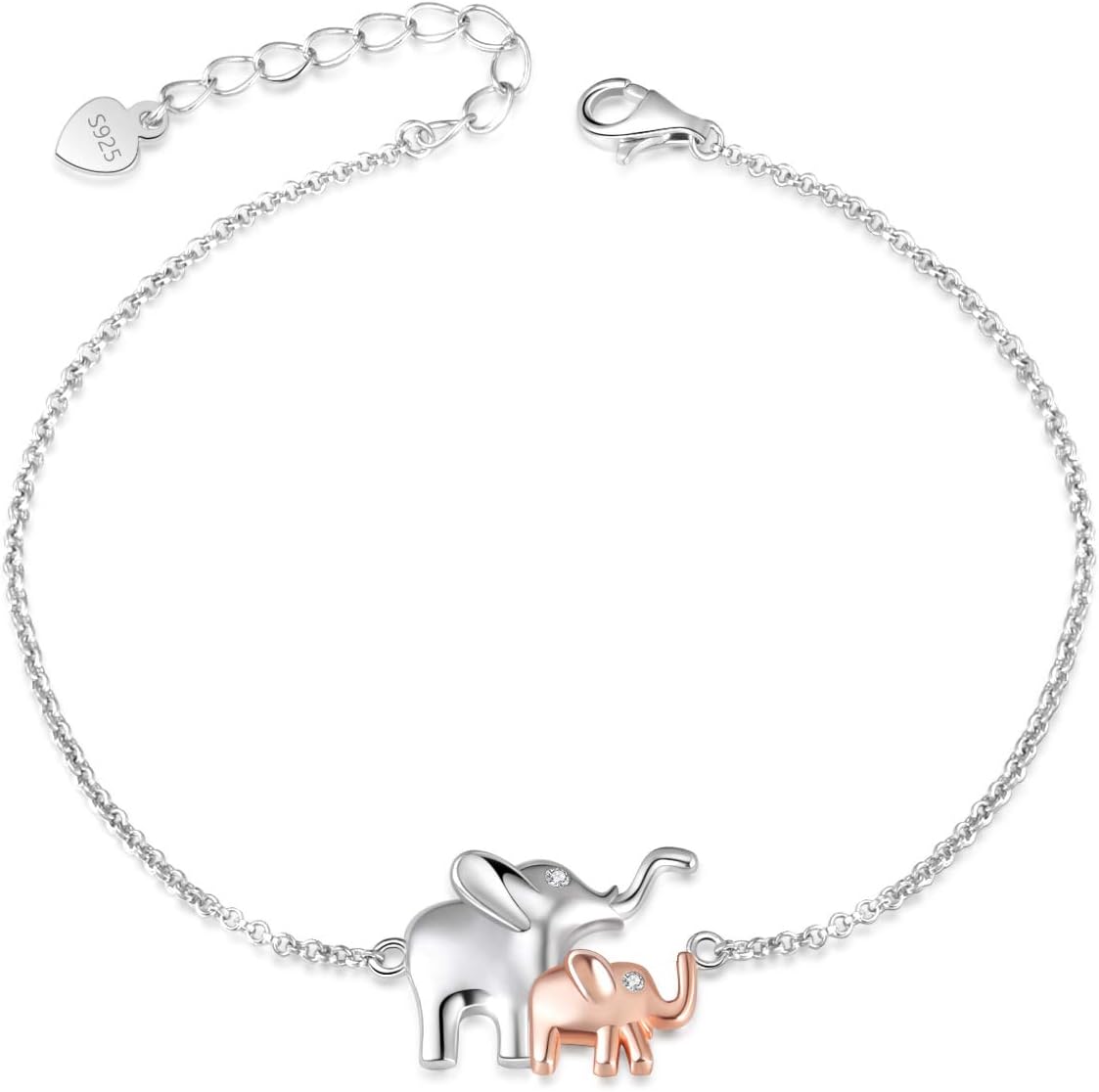Mother and Daughter/Baby Elephant Bracelet 925 Sterling Silver Elephant Jewelry Gifts
