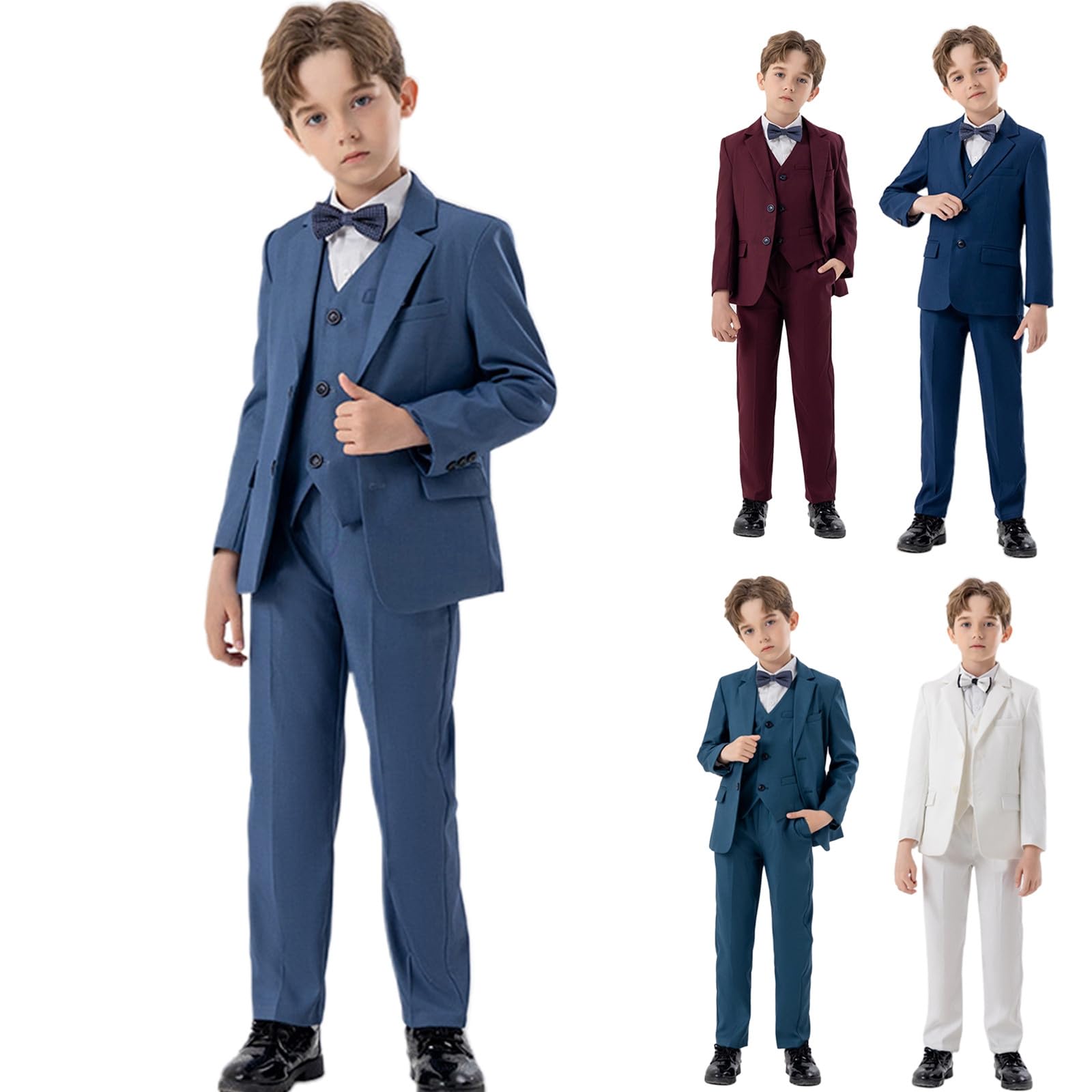 Generisch 4-teiliges Jungen Anzug Set, Jacken-Weste-Hose-Fliege Set Eleganter Blazer für Hochzeits-Abschlussball, Formelle Kleidung Klassisch Slim Fit Anzüge Jungen Outfits für Hochzeiten