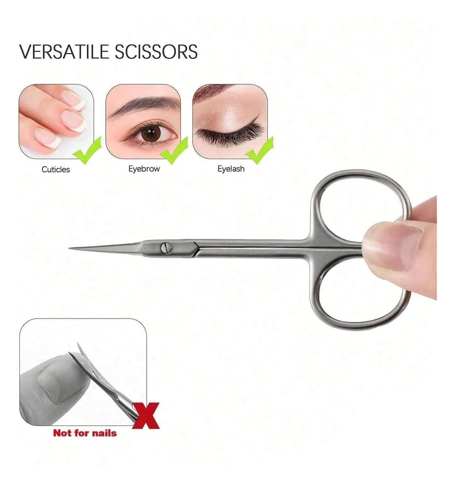 1/2 Tijeras Profesionales de manicura de Acero Inoxidable for cutículas, removedor de Piel Muerta for uñas, cortaúñas y Cejas.(Sliver 2pc)