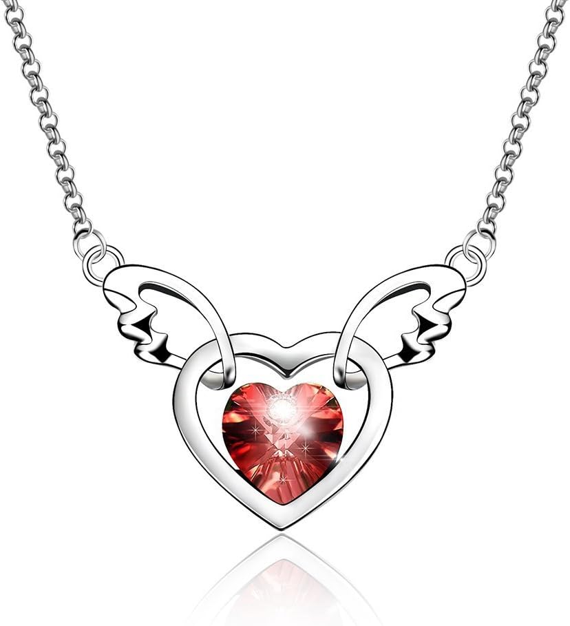 EVEVICAustrian Crystal Angel Wings Heart Pendant Necklace for Women 18K Gold Plated Hypoallergenic Jewelry