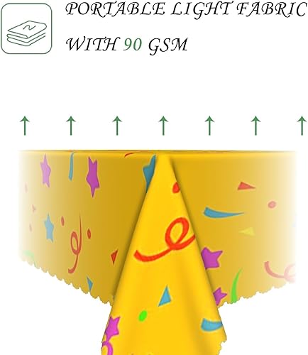 Miniatura 3 de Mantel rectangular de fiesta de 60 x 102 pulgadas, colorido con diseño de estrellas y lunares, color amarillo, lavable, duradero, para fiestas de