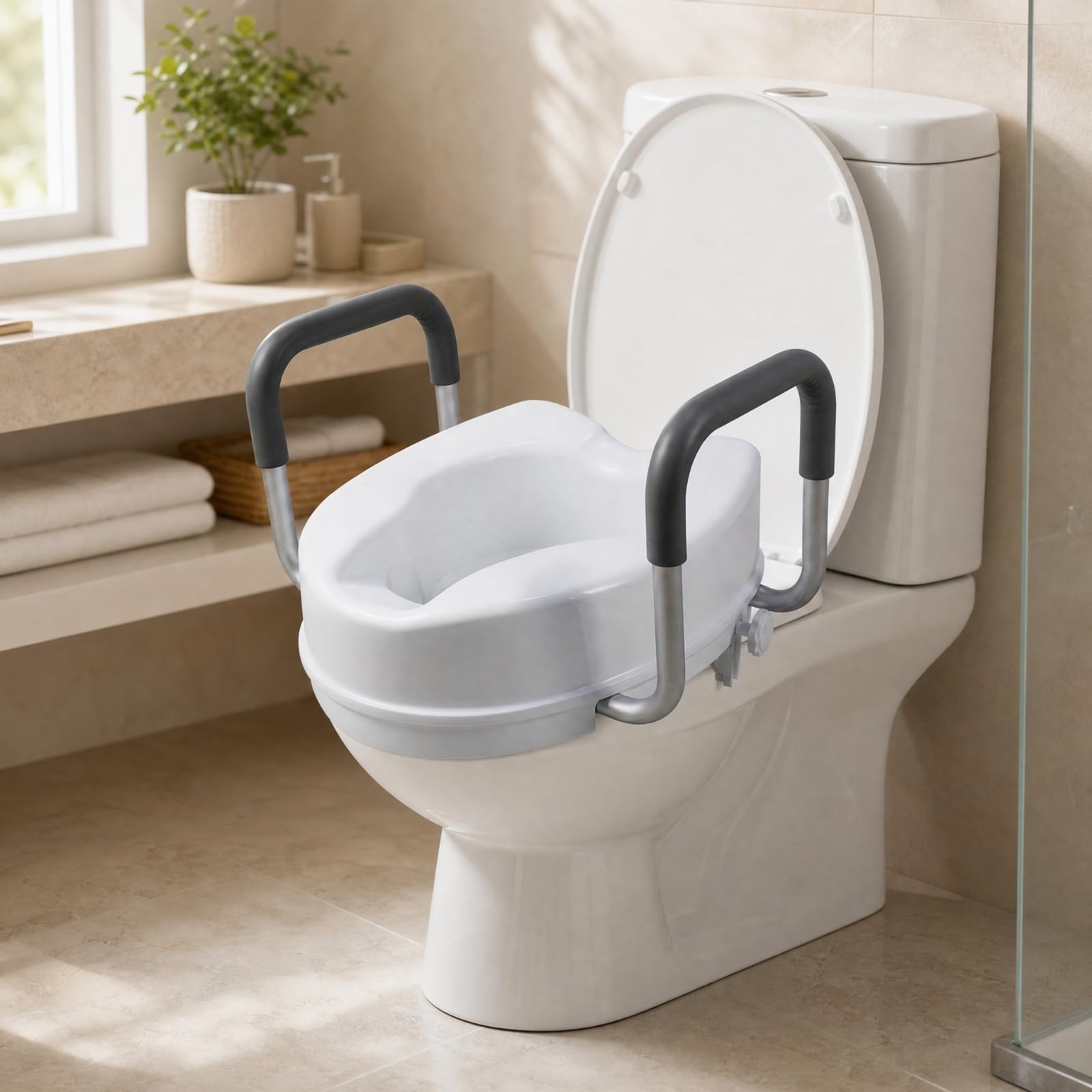 Rialzo WC con Braccioli Robusto, Rialzo Per WC Da 4 Pollici Senza Coperchio, Altezza 10 Cm, 4 Pollici, Senza Coperchio, 10 Cm