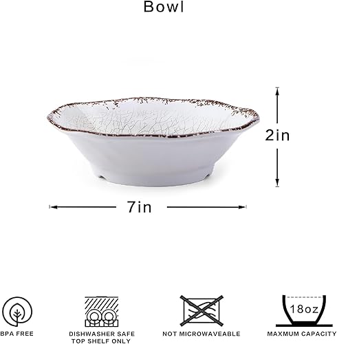 Miniatura 6 de LEHAHA Juego de 6 cuencos de melamina, 100 % melamina de 24 onzas, cuencos para ensalada, sopa, pasta, cereales, básicos, blancos, resistentes a la