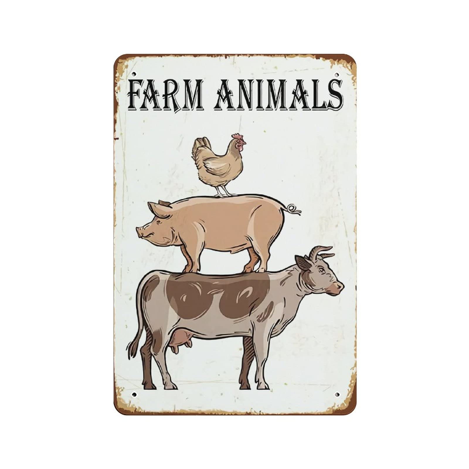 Metal Tin Sign Farm Animals Vintage Tin Poster Metal Sign Wall Decoration Country Kitchen Home Garage Decor 12"x8"