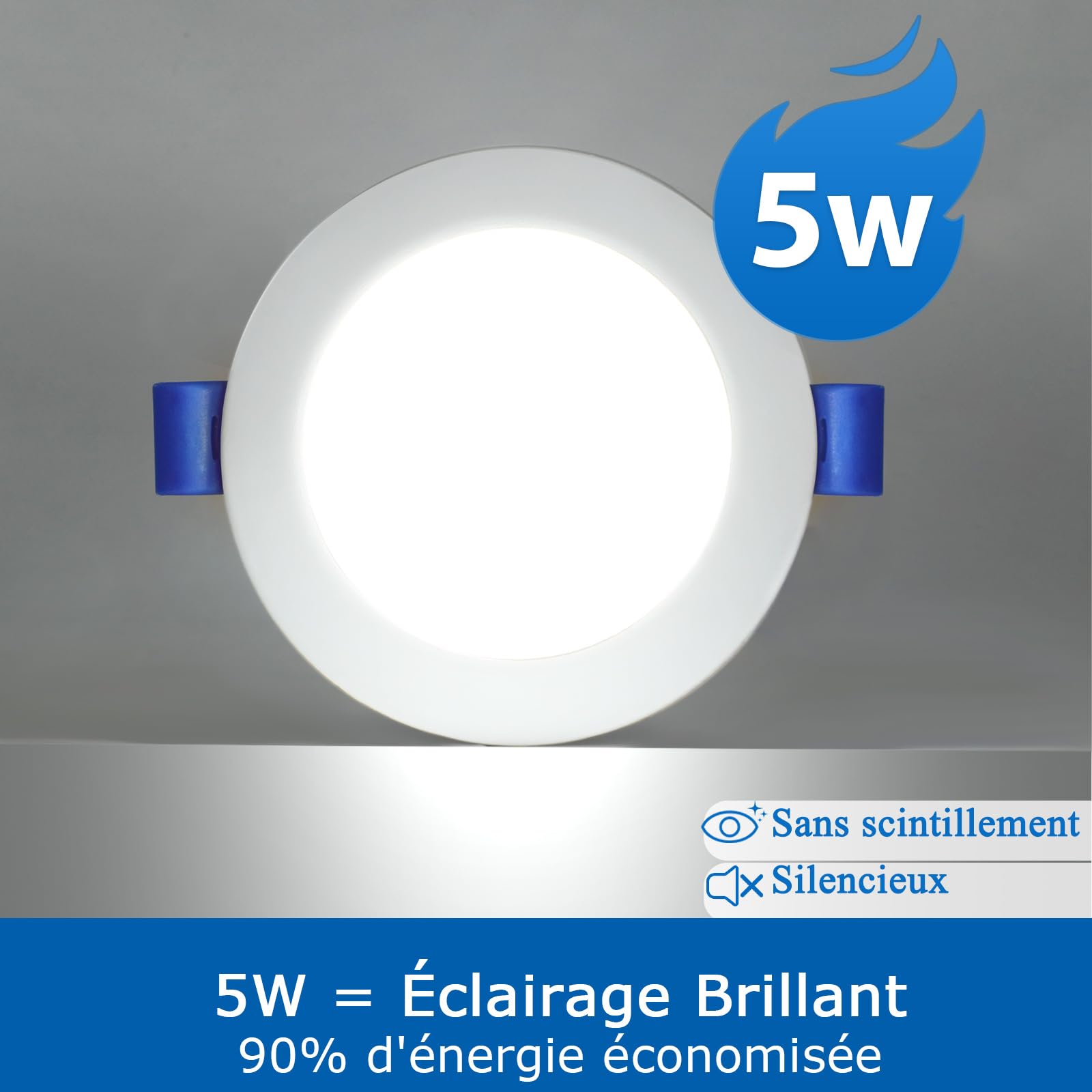 Spots LED Encastrable Salle de Bain 40 Pièces, Blanc Froid 6000K, IP44, 5W, 220V, Diamètre 90mm, Trou 68mm