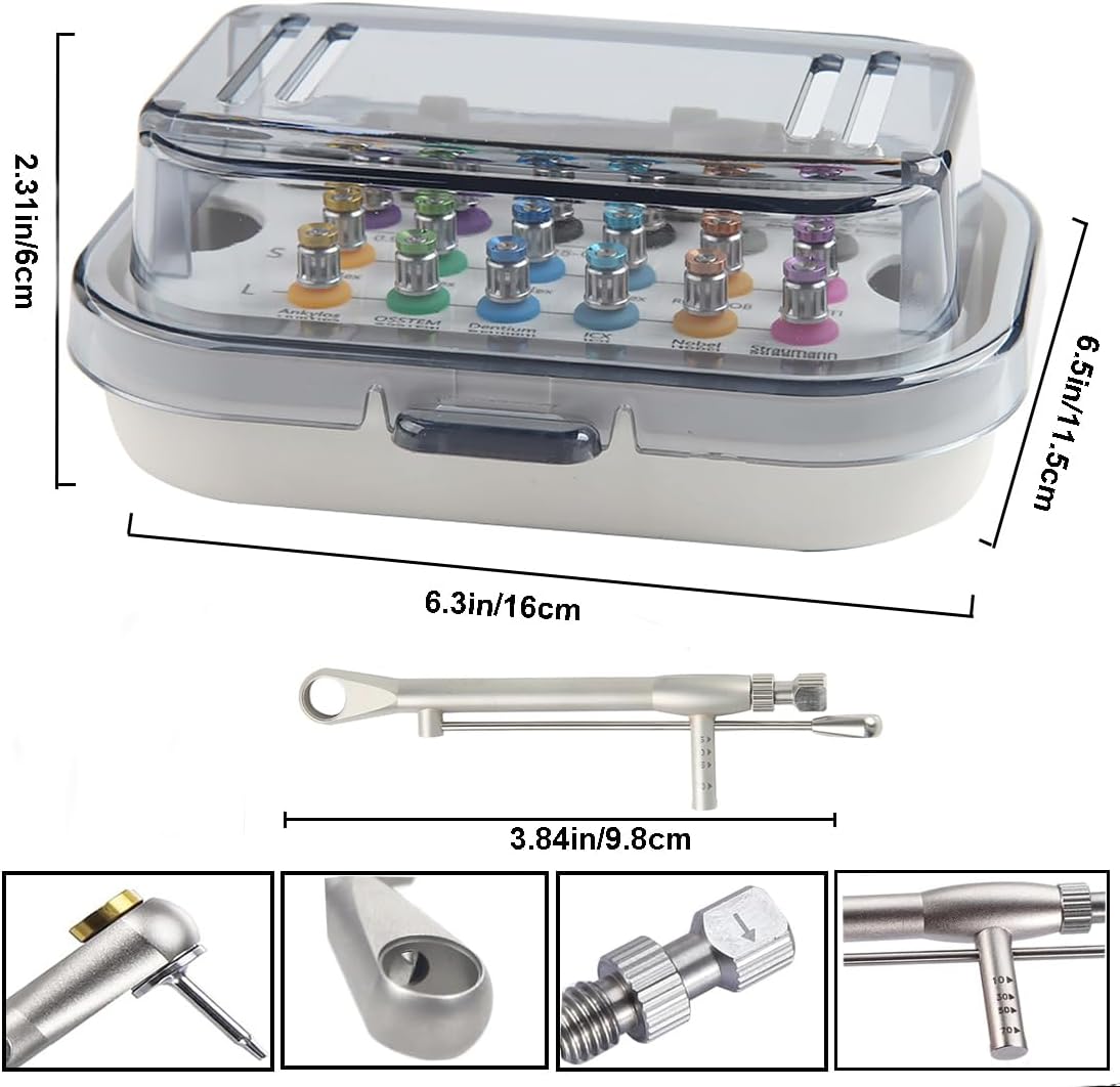 Dental Implant Torque Wrench Universal Kit ScrewDriver Prosthetic Adjustable Torque Value of 10-70Ncm Secure Disassemble Ratchet Drivers Implant Repair Tools