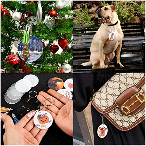YHYZ 2 Inch Acrylic Keychain Blank Set, Acrylic Blank Bulk(10pcs) + Keychain Ring (10pcs) + Jump Rings (10pcs) + Tassels (10pcs), for Vinyl Resin Craft Project DIY -Clear and Gold(40)