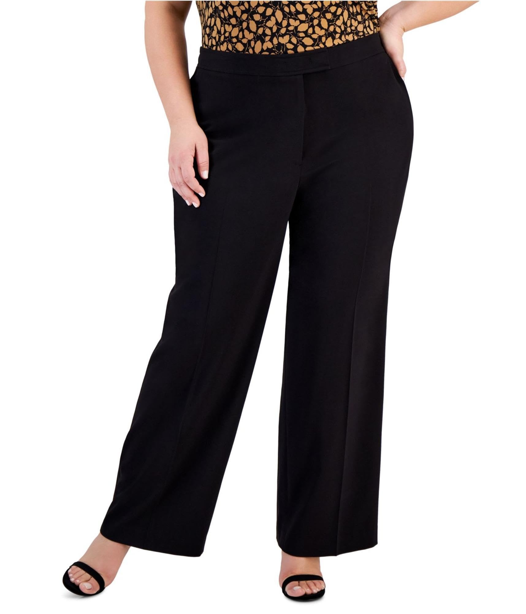 Anne Klein Womens Plus Size Wide-Leg Full-Length High-Rise Pants Anne Black 20W