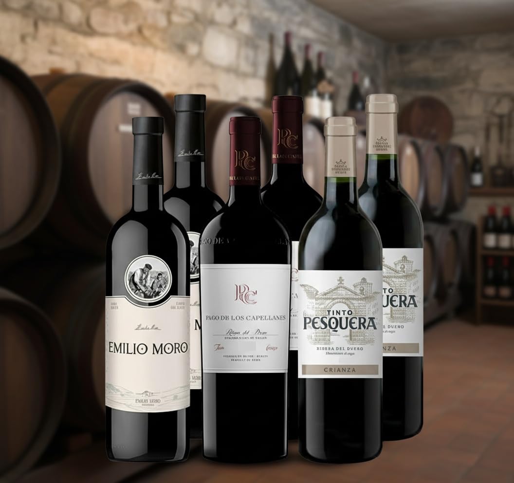 Pack de 6 Vinos Ribera del Duero - Envio 24h - Vinos Regalo - x2 Emilio Moro, x2 Capellanes Crianza, x2 Pesquera Crianza - 6 x Botella 75 cl - Mejor Seleccion ENOVINOS THE WINE BRAND