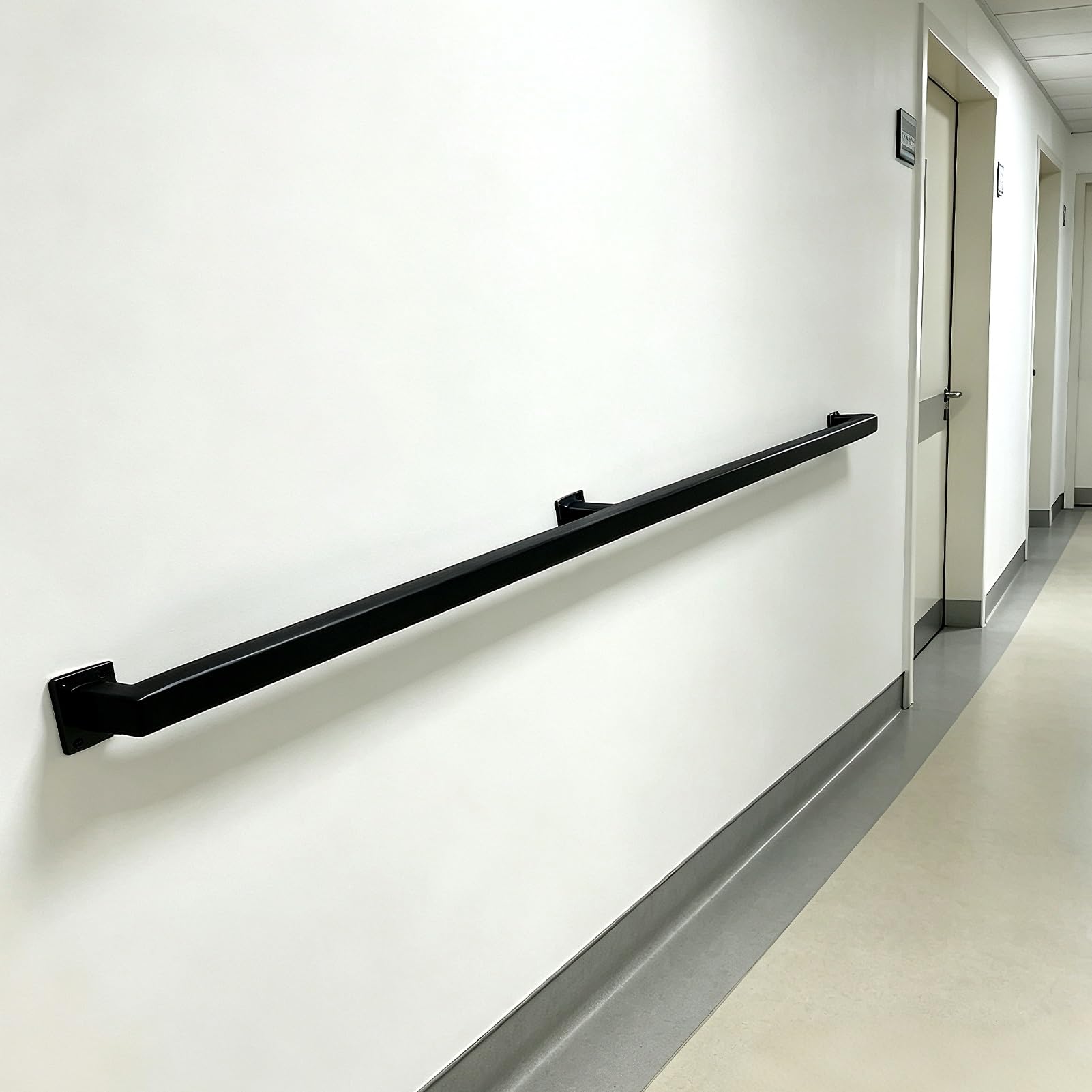FKXSXAZ Square Tube Handrail, Wall Mount Industrial Modern Staircase Handrail for Indoor Outdoor Steps, Metal Non-Slip Grab Bar Stairs Loft Porch, Matte Black(8ft/2.4m)