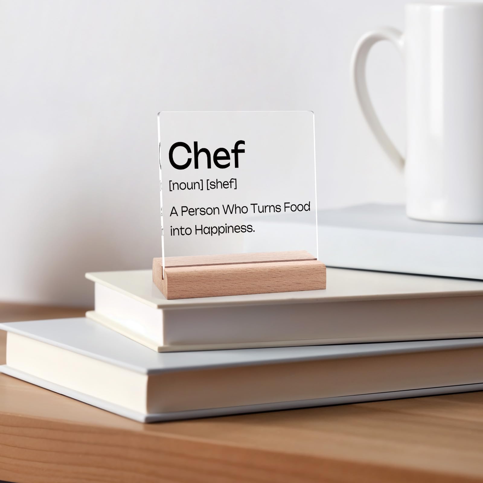 Chef Gifts for Women Men Clear Desk Decorative Sign Funny Gifts for Chef Home Dining Room Restaurant Kitchen Decor Sign Acrylic Plaque with Wooden Stand Housewarming Gift for Friend Coworkers
