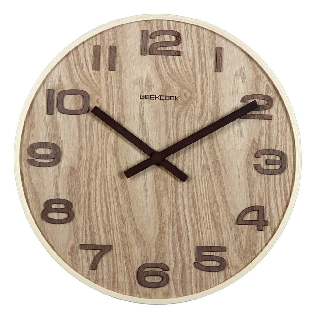 Horloge murale muette en bois courbé ronde pour un sommeil sans bruit