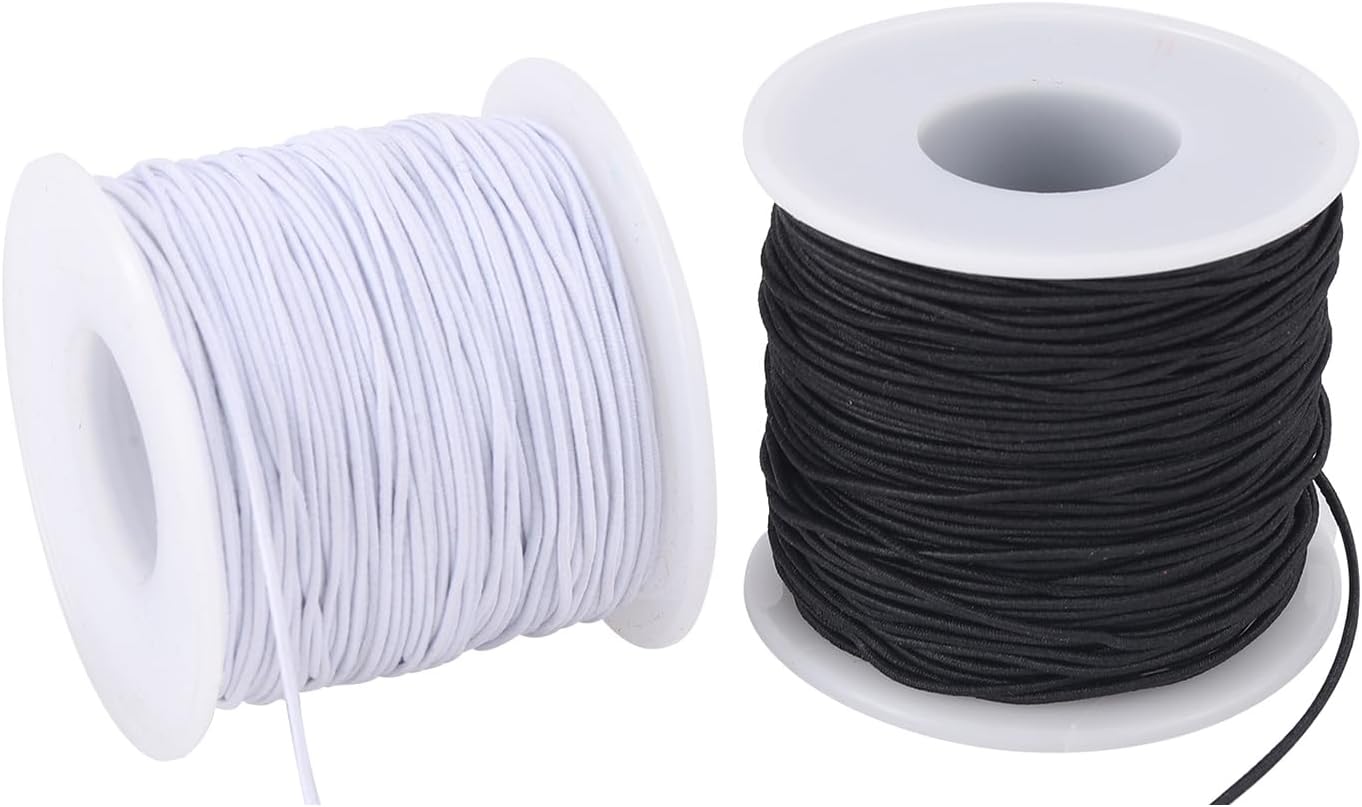 Stretchy String for Bracelets, 2 Rolls 0.8mm,1 mm,1.5mm,330 Feet Sturdy Elastic String for Jewelry Making, Necklaces, Beading and Crafts (White Black (1.0mm))