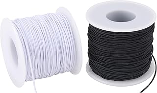 Stretchy String for Bracelets, 2 Rolls 0.8mm,1 mm,1.2mm,1.5mm,330 Feet Sturdy Elastic String Cord for Jewelry Making, Necklaces, Beading and Crafts (White Black (1.0mm))