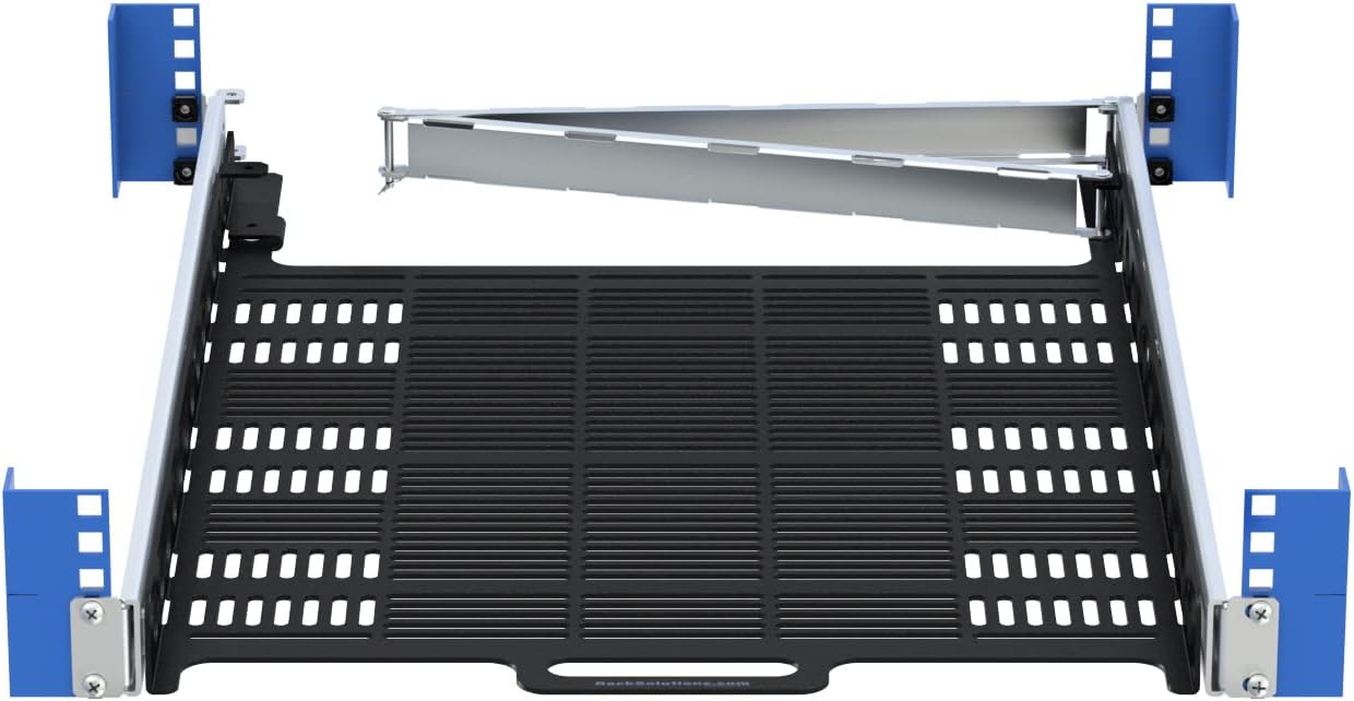 RackSolutions 1U Adjustable Vented 19 Inch Sliding Server Rack Mount Shelf with Cable Management Arm 24 Inch Deep