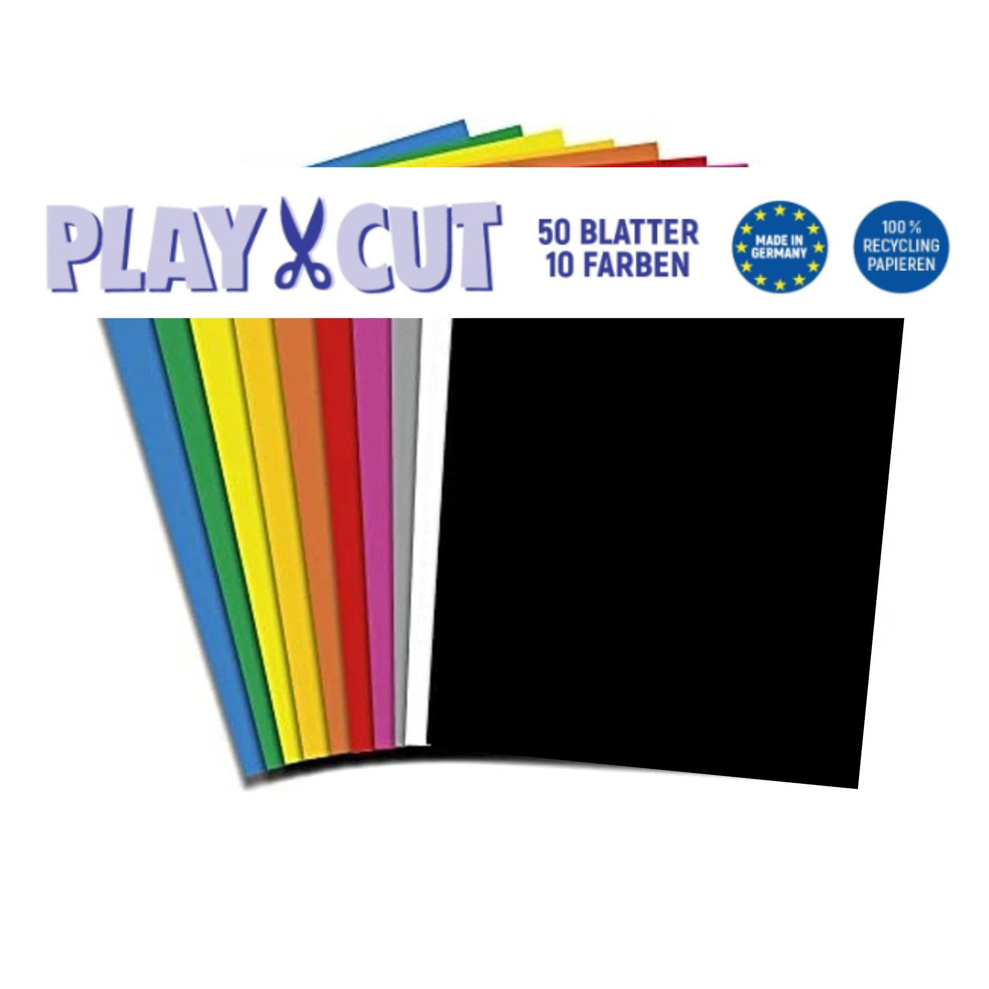 PLAY-CUT Carta colorata A3 (130 g/m2), 50 fogli di carta DIN A3, per lavori di fai da te, set di carta spessa e stampabile, formato A3, carta da disegno di alta qualità e Craft Paper