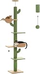 PAWZ Road Arbre à Chats, Tour à Chats Cactus de Plafond à Plancher avec Hauteur Ajustable de 95 à 108 po, Tour d'Escalade pour Chats à 5 Niveaux avec Hamac Confortable, Plates-formes et Balles Suspendues pour Chats d'Intérieur