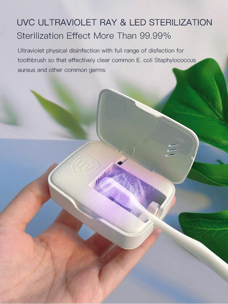 Sterilizzatore Spazzolini da Denti Sterilizzatore Portatile UV Porta Type-C Ricaricabile da Viaggio Spazzolino da Viaggio Kit con Etichetta Forata per Viaggi E Uso Familiare Bagno (Bianco)