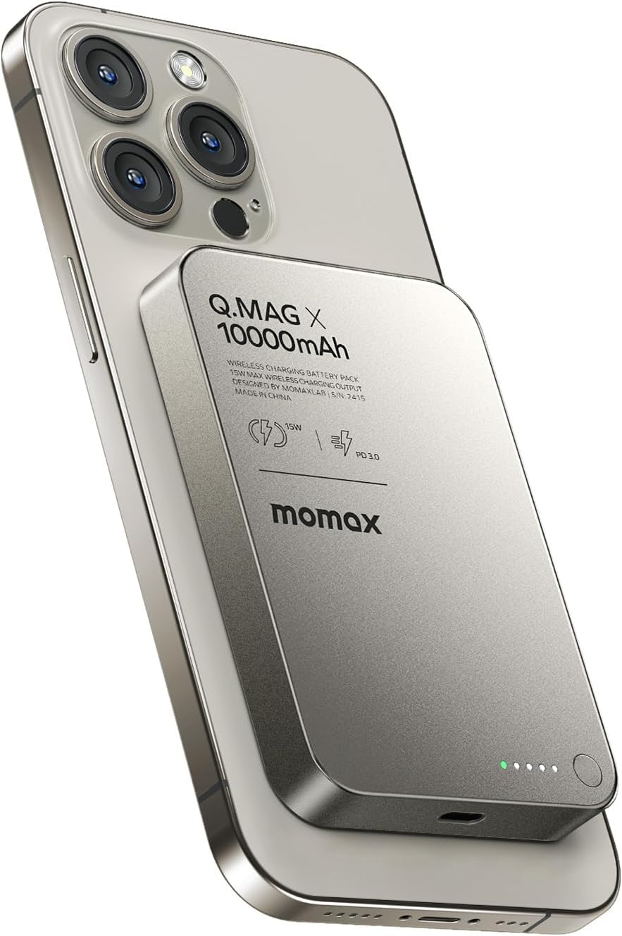 MOMAX Magnetic Power Bank 10000mAh, 20W Fast Charging, Wireless Portable Charger for iPhone 16/15/14/13/12 Series, Magsafe Compatible, USB-C Cable Included