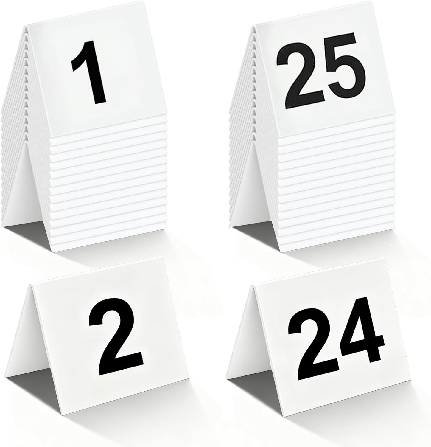 Restaurant Table Numbers 1-25 White, Double Sided Acrylic Tents Style Table Number Cards for Wedding Reception, Number Signs for Party, Banquets, Wedding Reception, Events