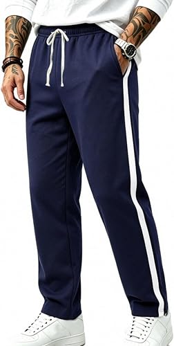 Baggy Uncuffed Sweatpants Men No Cuff Straight Baggy Wide Leg Drawstring Classic