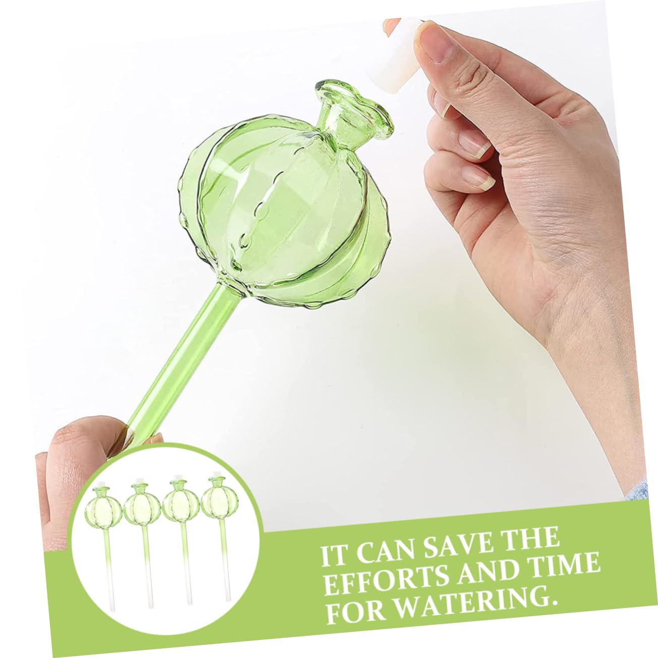 BESTonZON Globes D'arrosage Forme Cactus Lot de 4 en Verre Borosilicate Arrosage Automatique Vert Décoratif Facile pour Garder Vos Plantes Hydratées pour Bonsaïs et Plantes en Pot